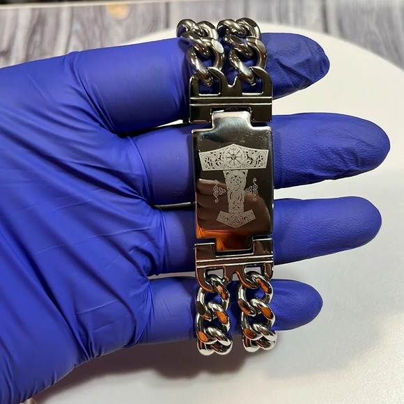 AWESOME THOR VIKING STAINLESS STEEL LINK BRACELET. - Picture 3 of 9